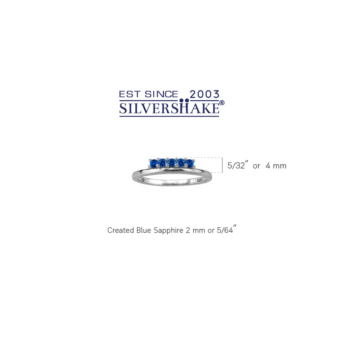 5-Stone Created Blue Sapphire White Gold Plated 925 Sterling Silver Minimalist Trendy Stack Ring silvershake