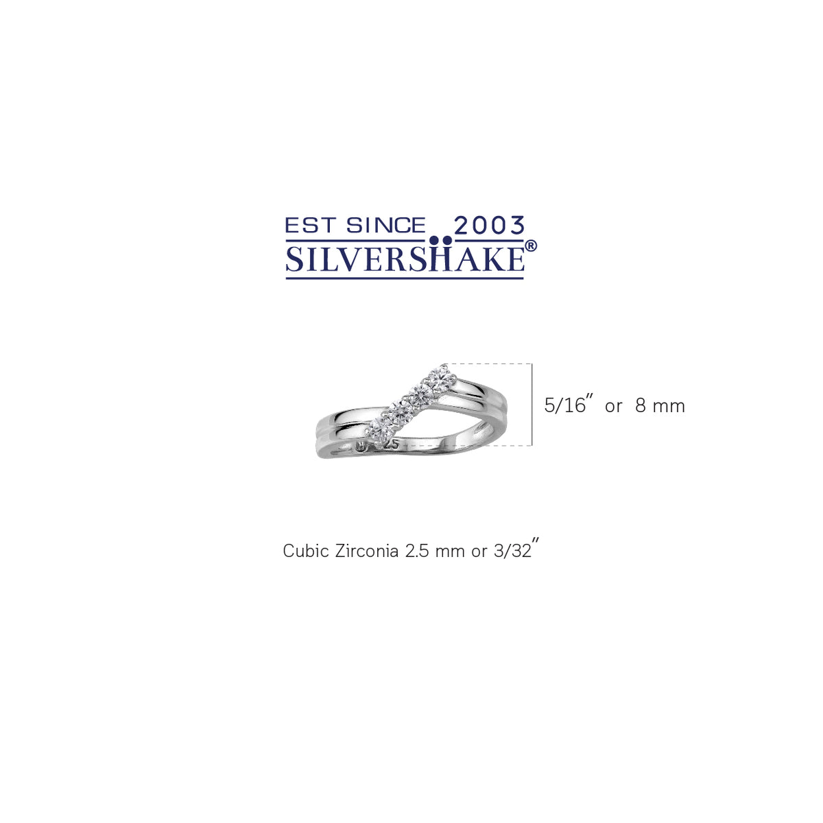 Cubic Zirconia White Gold Plated 925 Sterling Silver Minimalist Trendy Chic Journey Ring silvershake