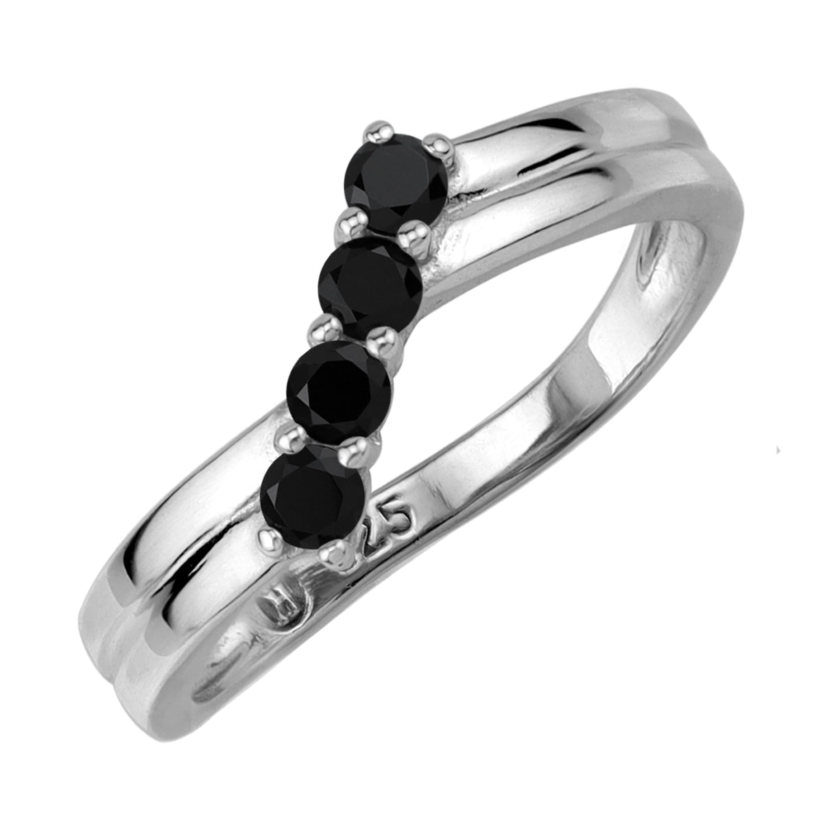 Black Cubic Zirconia White Gold Plated 925 Sterling Silver Minimalist Trendy Chic Journey Ring silvershake