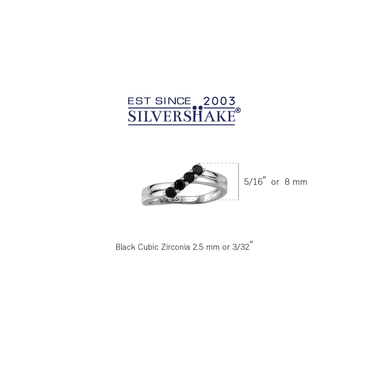 Black Cubic Zirconia White Gold Plated 925 Sterling Silver Minimalist Trendy Chic Journey Ring silvershake