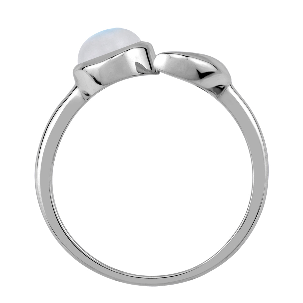 6MM Natural Round Shape Rainbow Moonstone 925 Sterling Silver Crescent Moon Open Front Ring silvershake