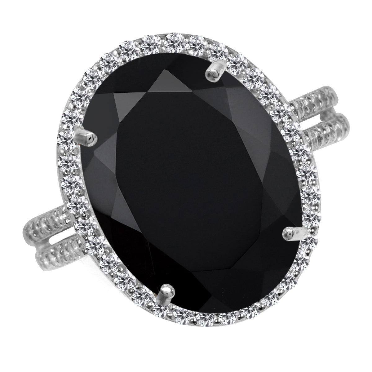 HUGE 7.56 CTW 16X12mm Oval Natural Black Onyx White Gold Plated 925 Sterling Silver Classic Ring silvershake