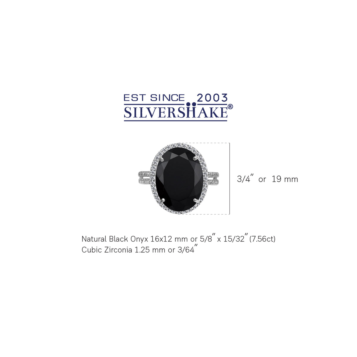HUGE 7.56 CTW 16X12mm Oval Natural Black Onyx White Gold Plated 925 Sterling Silver Classic Ring silvershake