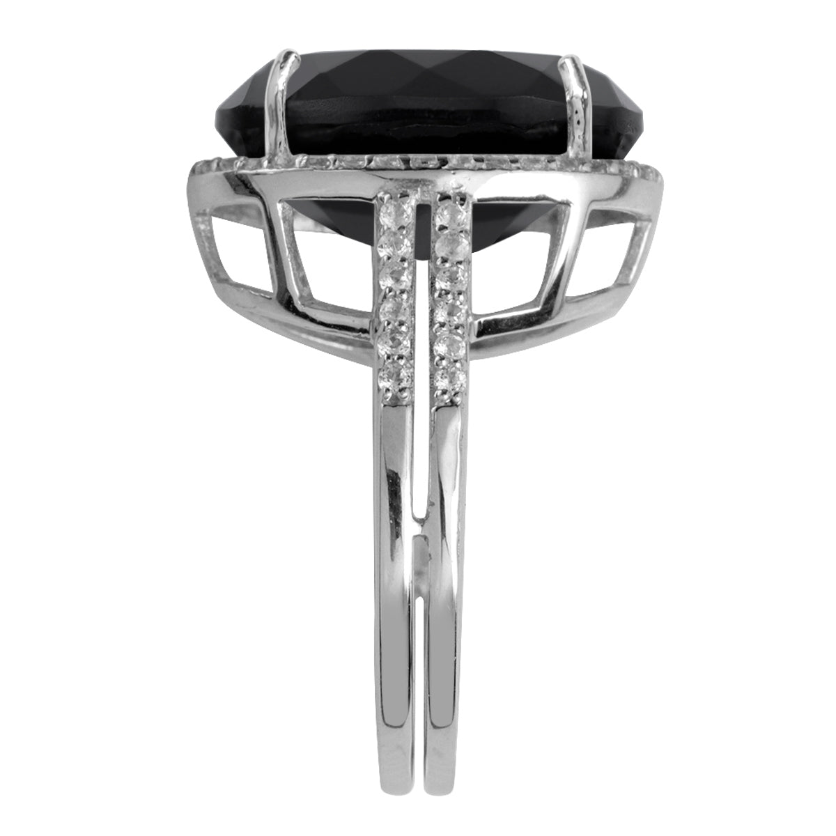 HUGE 7.56 CTW 16X12mm Oval Natural Black Onyx White Gold Plated 925 Sterling Silver Classic Ring silvershake