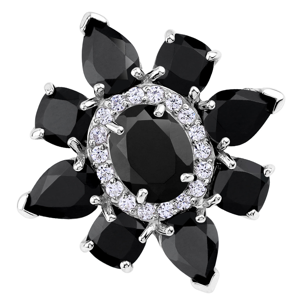 Natural Black Onyx 925 Sterling Silver Flower Cocktail Cluster Gemstone Ring silvershake