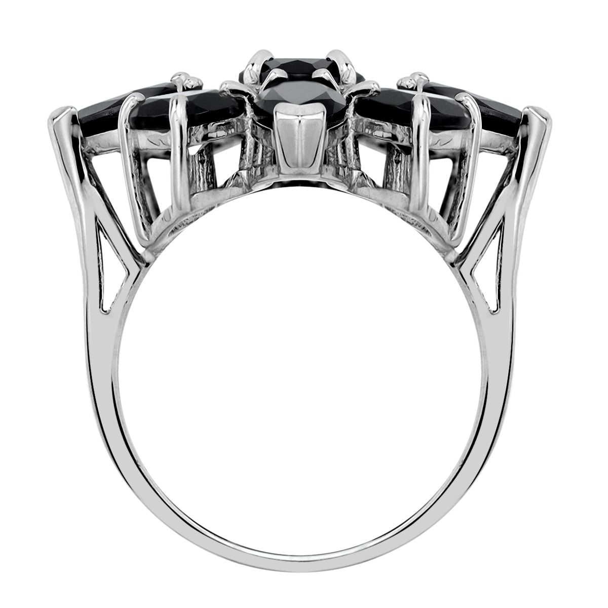 Natural Black Onyx 925 Sterling Silver Flower Cocktail Cluster Gemstone Ring silvershake