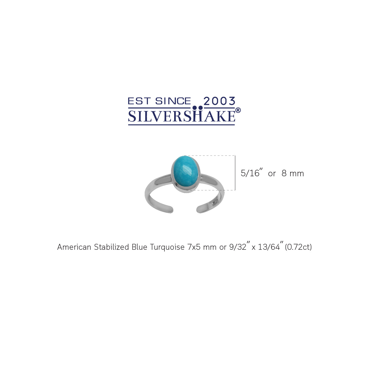 American Turquoise Oval 7x5 mm 925 Sterling Silver Toe Ring - Silvershake-store