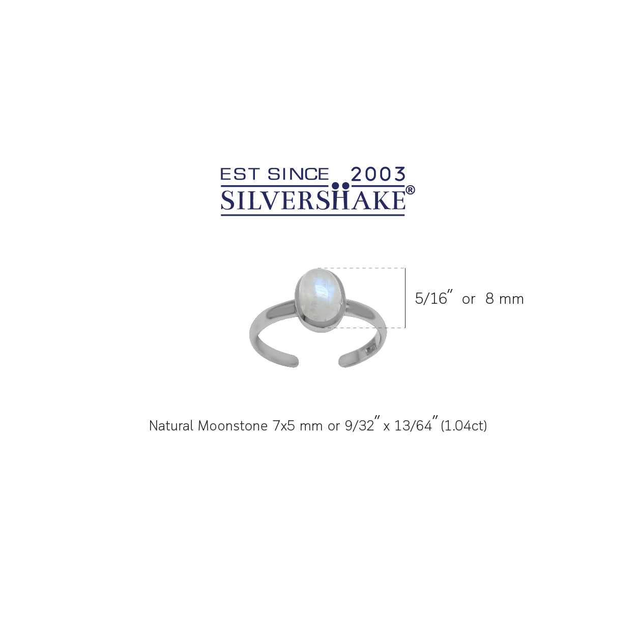 Natural Rainbow Moonstone Oval 7x5 mm 925 Sterling Silver Toe Ring - Silvershake-store