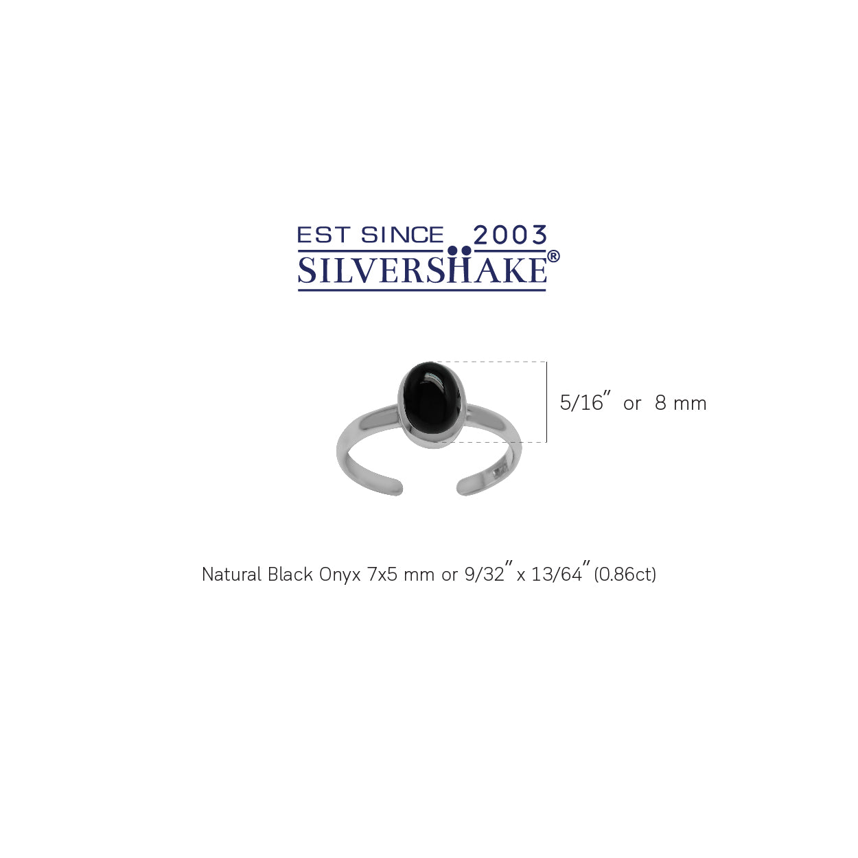 Natural Black Onyx Oval 7x5 mm 925 Sterling Silver Toe Ring - Silvershake-store
