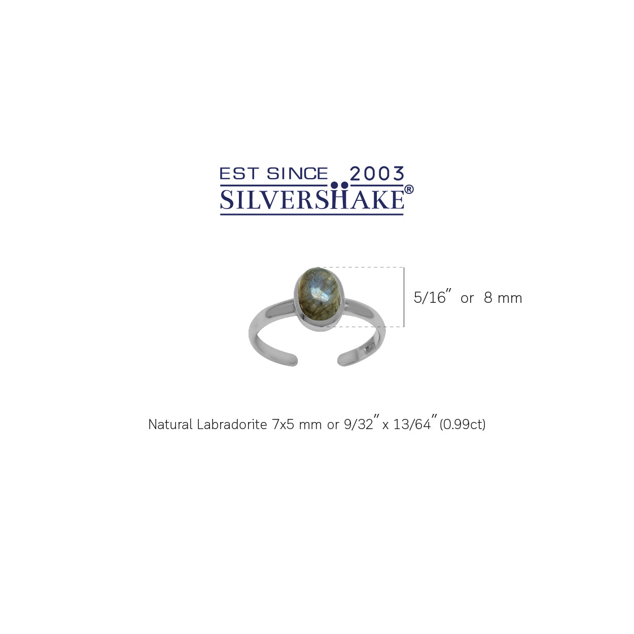 Natural Labradorite Oval 7x5 mm 925 Sterling Silver Toe Ring - Silvershake-store
