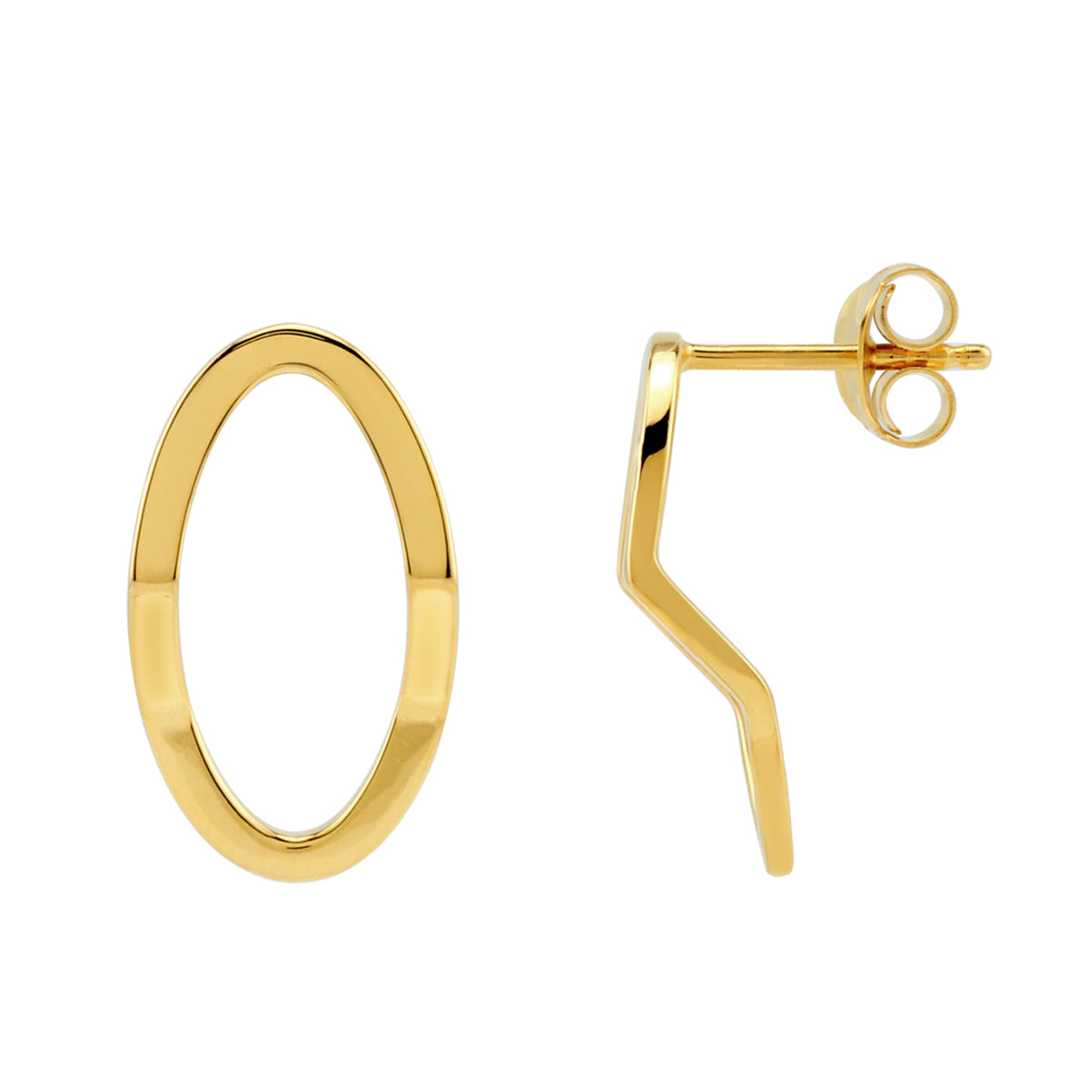 18K Yellow Gold Plated 925 Sterling Silver Oval Shape Geometric Stud Post Earrings