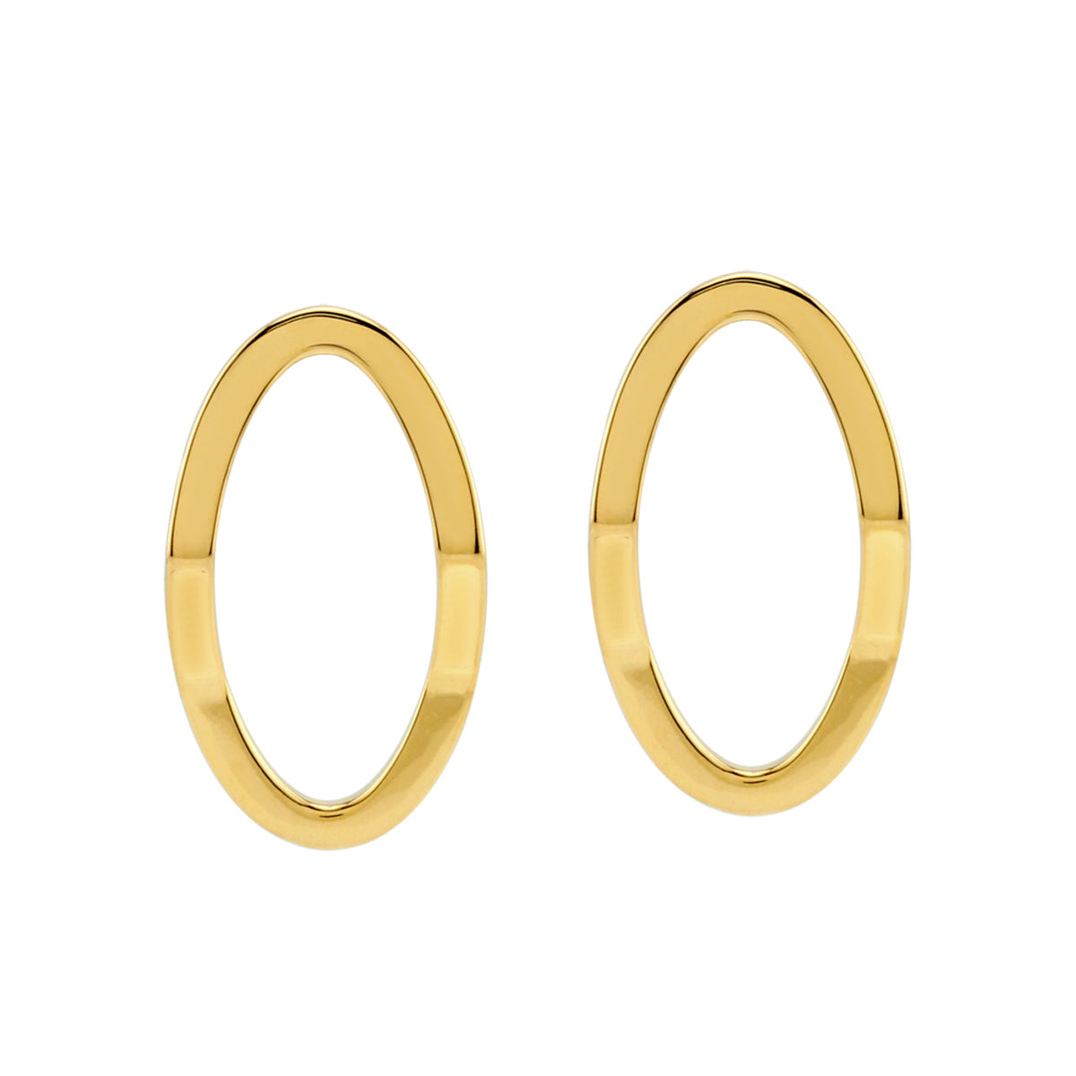 18K Yellow Gold Plated 925 Sterling Silver Oval Shape Geometric Stud Post Earrings