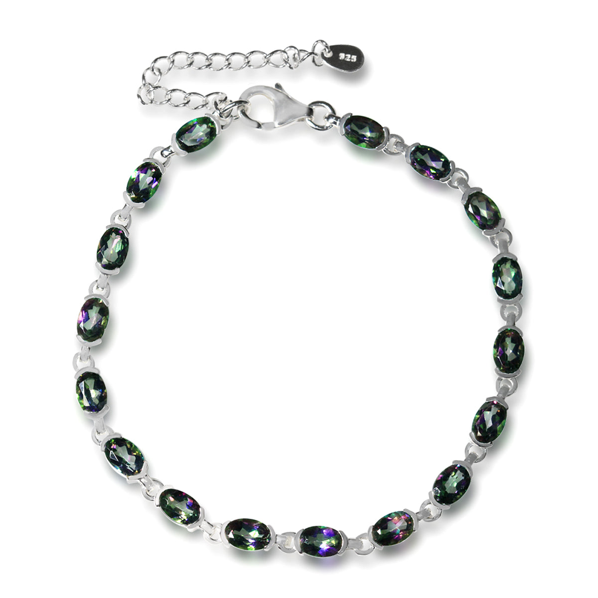 9.18ct. Mystic Fire Topaz White Gold Plated 925 Sterling Silver Tennis 7 to 8.5 Inch Adjustable Bracelet - Silvershake-store