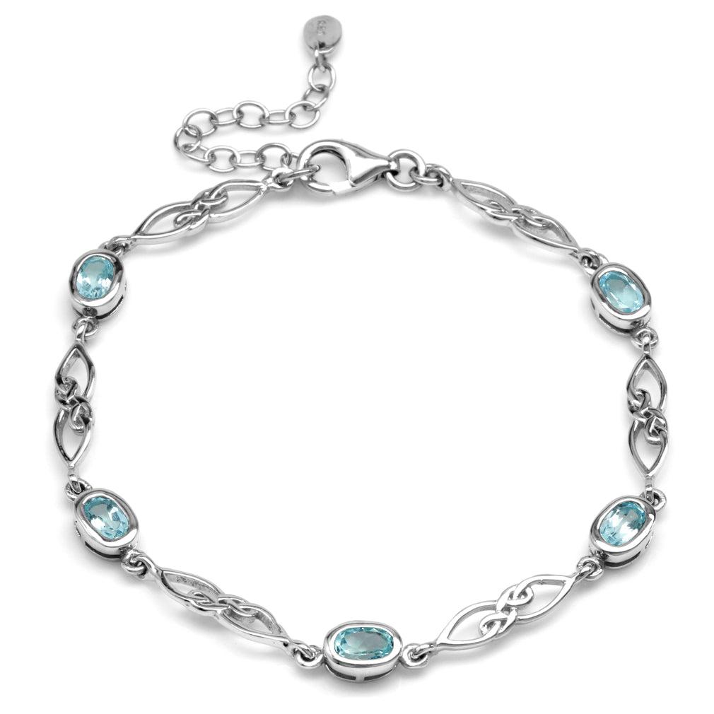 3.2ct. Genuine Sky Blue Topaz White Gold Plated 925 Sterling Silver Celtic Knot 7.25 to 8.75 Inch Adjustable Bracelet - Silvershake-store