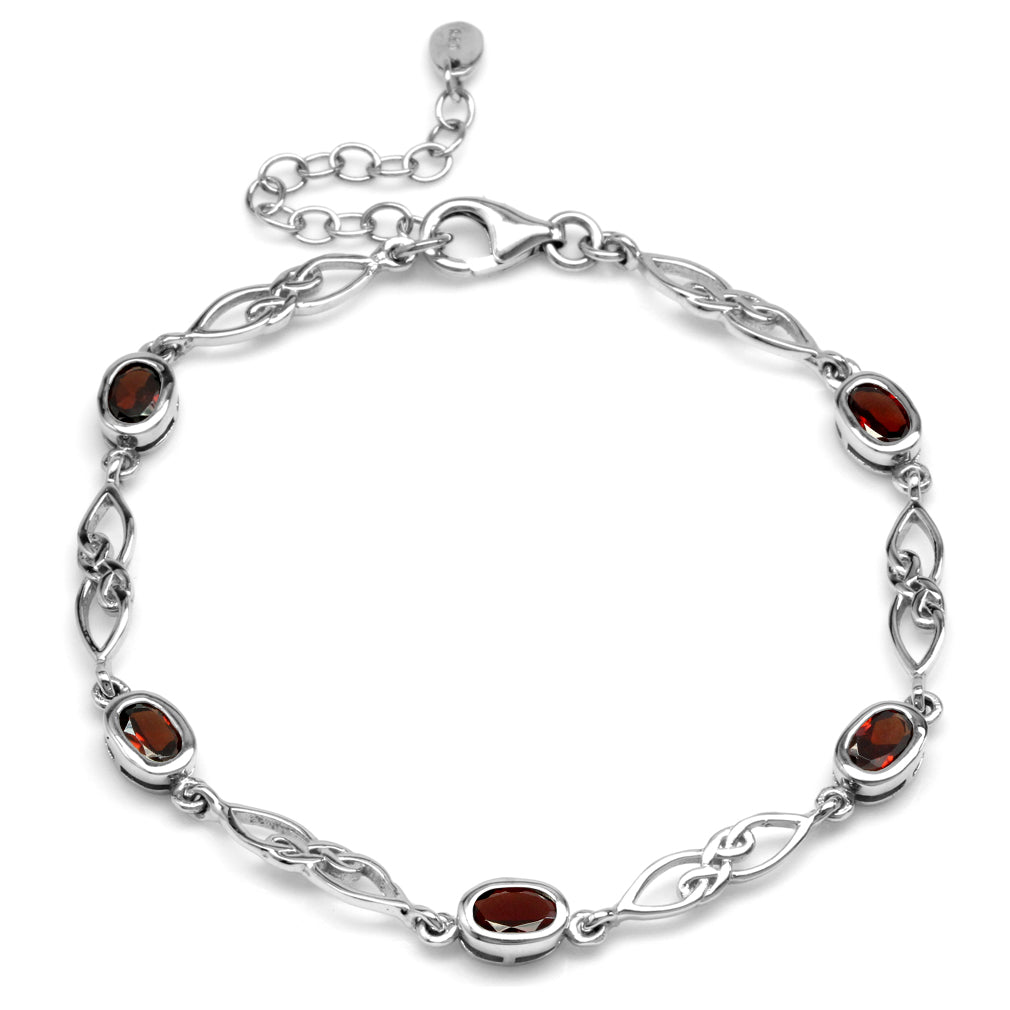 2.9ct. Natural Garnet White Gold Plated 925 Sterling Silver Celtic Knot 7.25 to 8.75 Inch Adjustable Bracelet - Silvershake-store