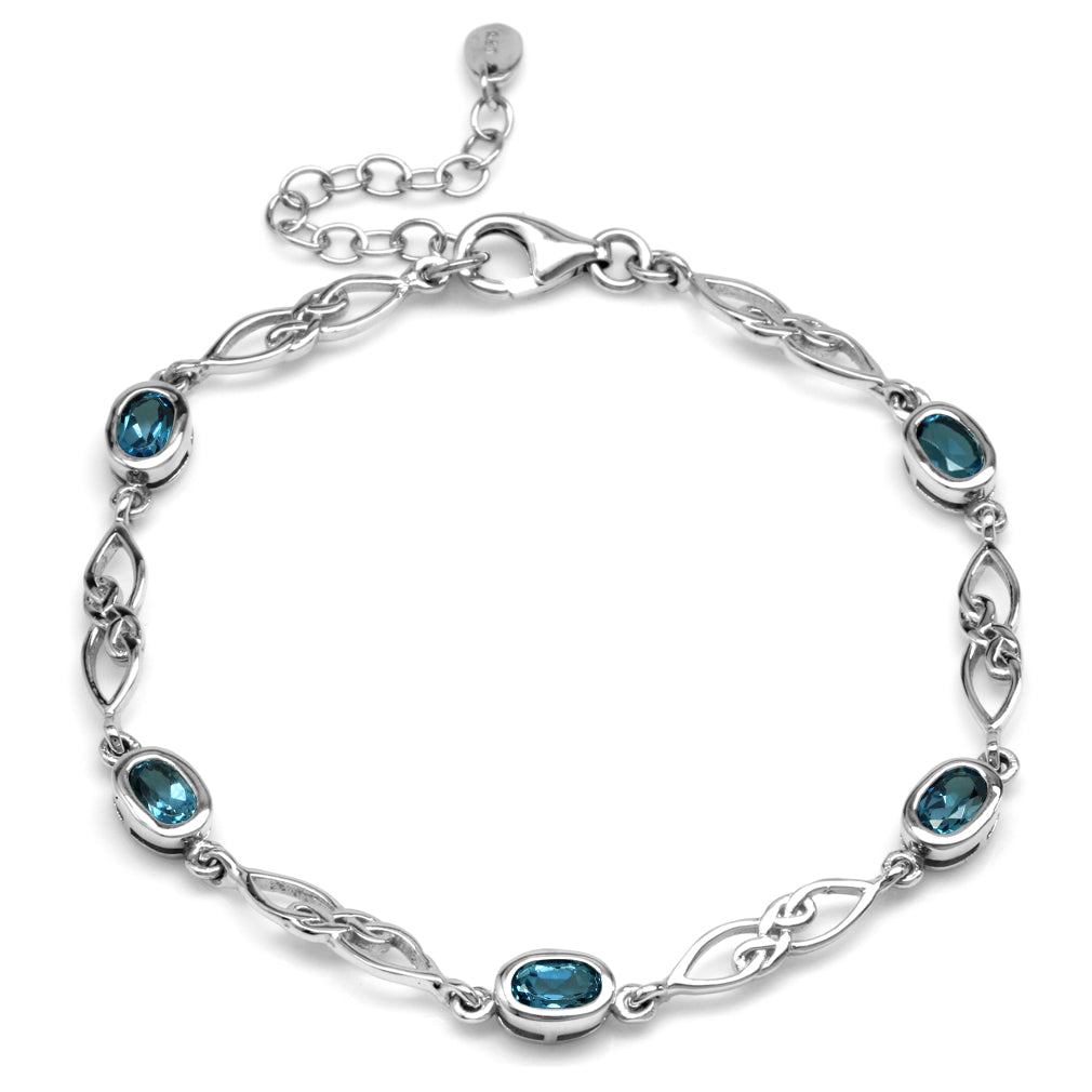 2.75ct. London Blue Topaz White Gold Plated 925 Sterling Silver Celtic Knot 7.25 to 8.75 Inch Adjustable Bracelet - Silvershake-store