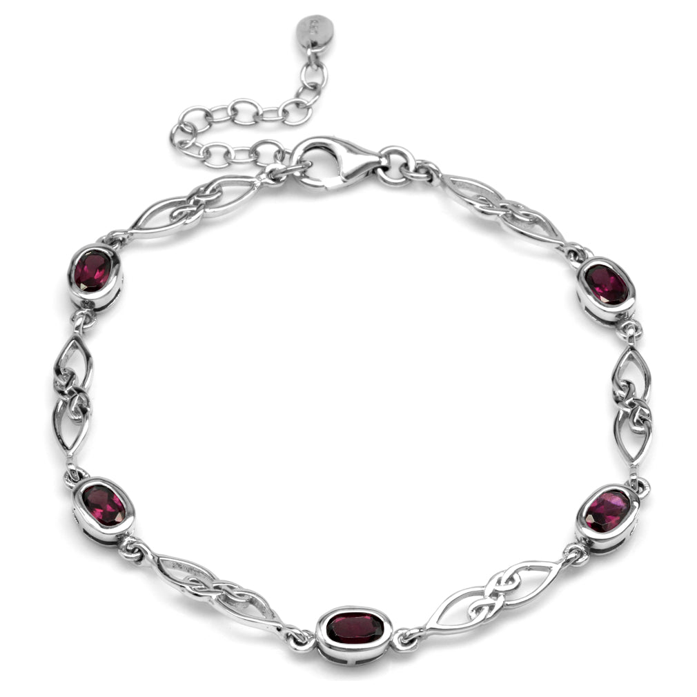 3ct. Natural Rhodolite Garnet 925 Sterling Silver Celtic Knot 7.25 to 8.75 Inch Adjustable Bracelet - Silvershake-store