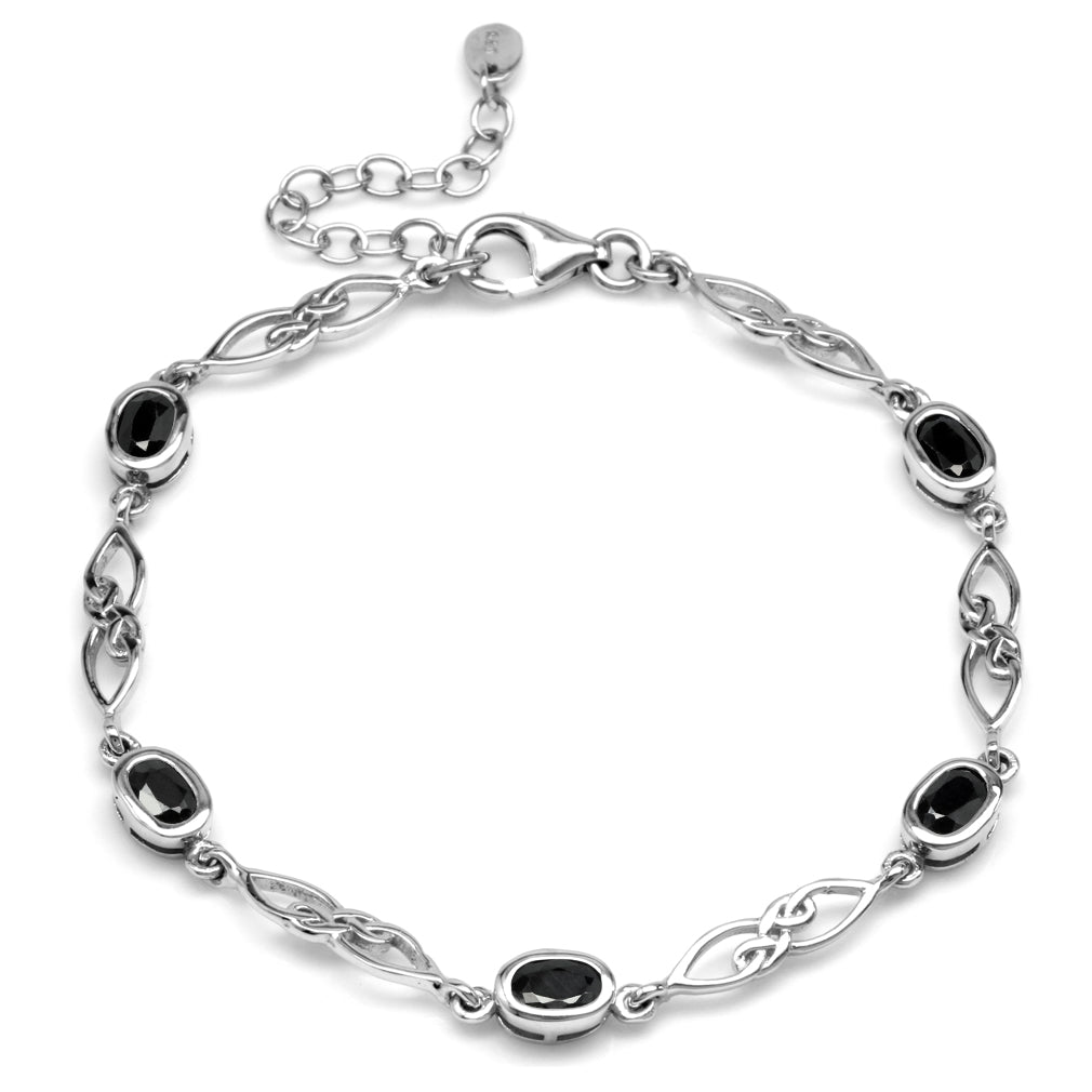 3.2ct. Natural Black Sapphire 925 Sterling Silver Celtic Knot 7.25 to 8.75 Inch Adjustable Bracelet - Silvershake-store
