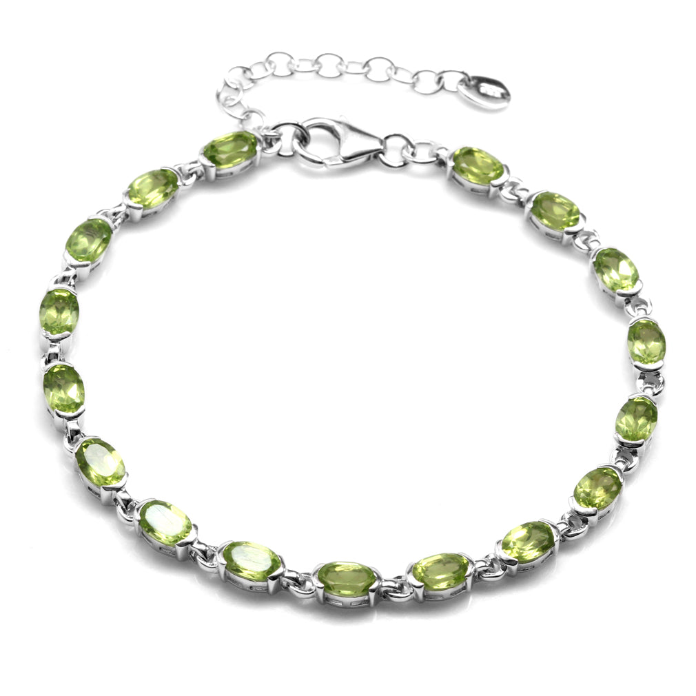 7.99ct. Natural Peridot White Gold Plated 925 Sterling Silver Tennis 7 to 8.5 Inch Adjustable Bracelet - Silvershake-store