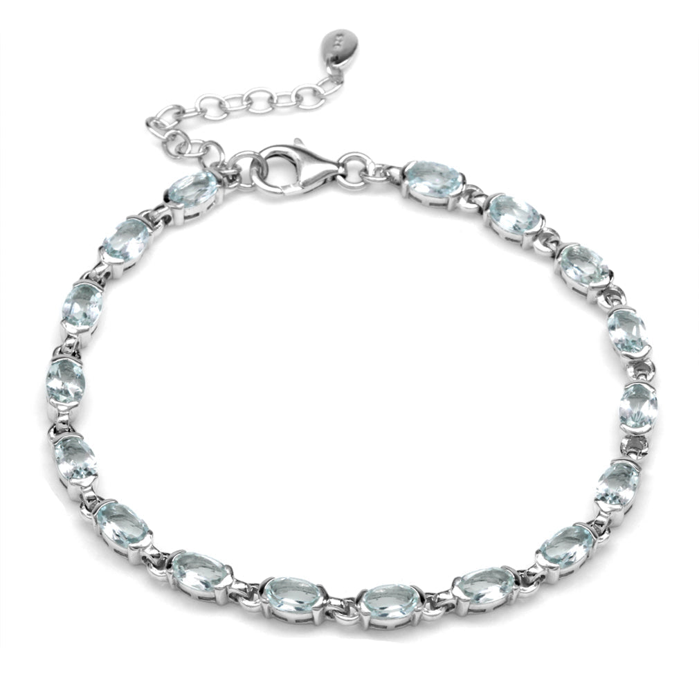 6.46ct Genuine Blue Aquamarine White Gold Plated 925 Sterling Silver Tennis 7 to 8.5 Inch Adjustable Bracelet - Silvershake-store