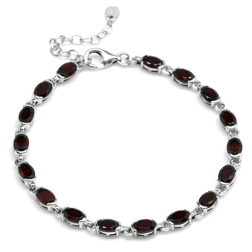9.18ct. Natural Garnet White Gold Plated 925 Sterling Silver Tennis 7 to 8.5 Inch Adjustable Bracelet - Silvershake-store