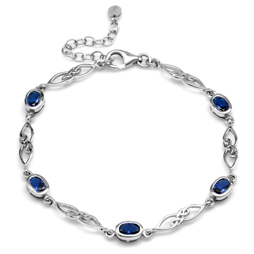 2.3 Ct Created Blue Sapphire White Gold Plated 925 Sterling Silver Celtic Knot 7.25-8.75 Inch Adjustable Bracelet for Women - Silvershake-store