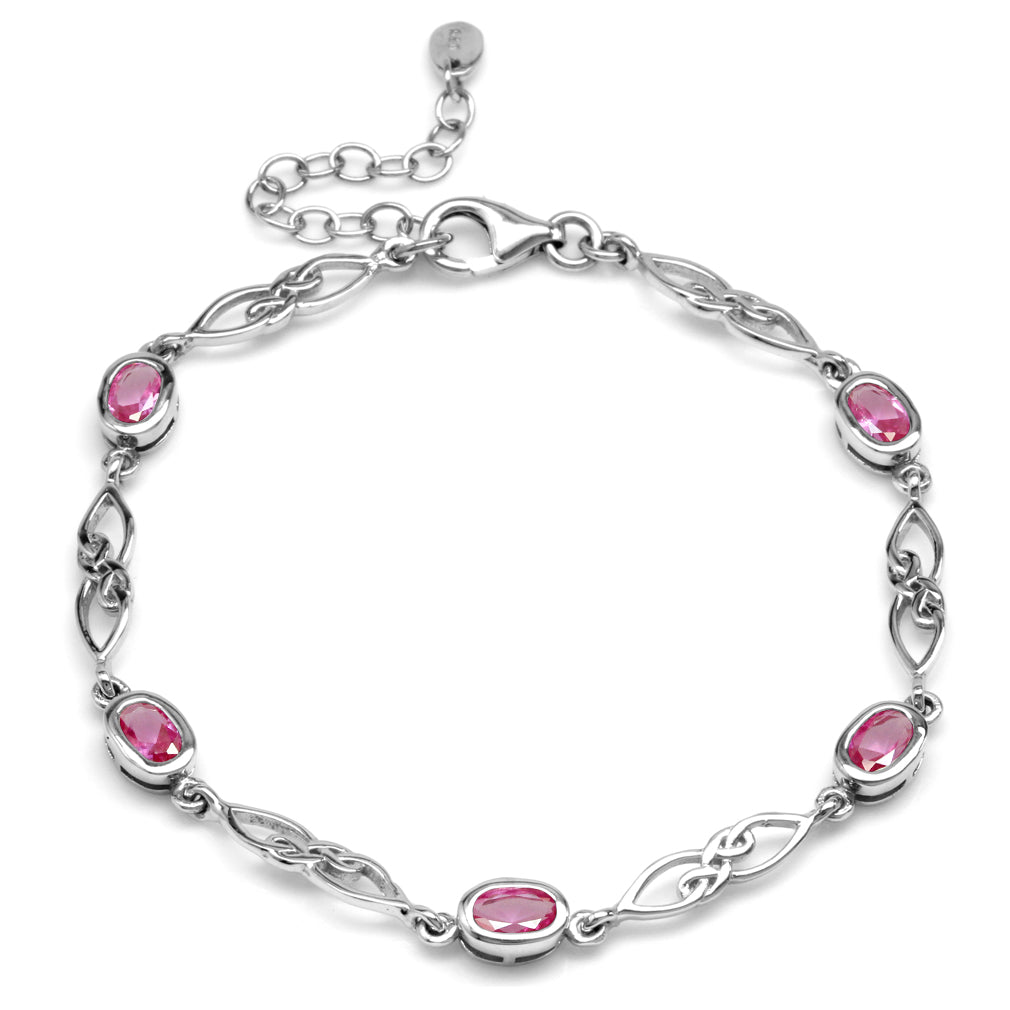 2.4 Ct Created Pink Tourmaline 925 Sterling Silver Celtic Knot 7.25-8.75 Inch Adjustable Bracelet for Women - Silvershake-store