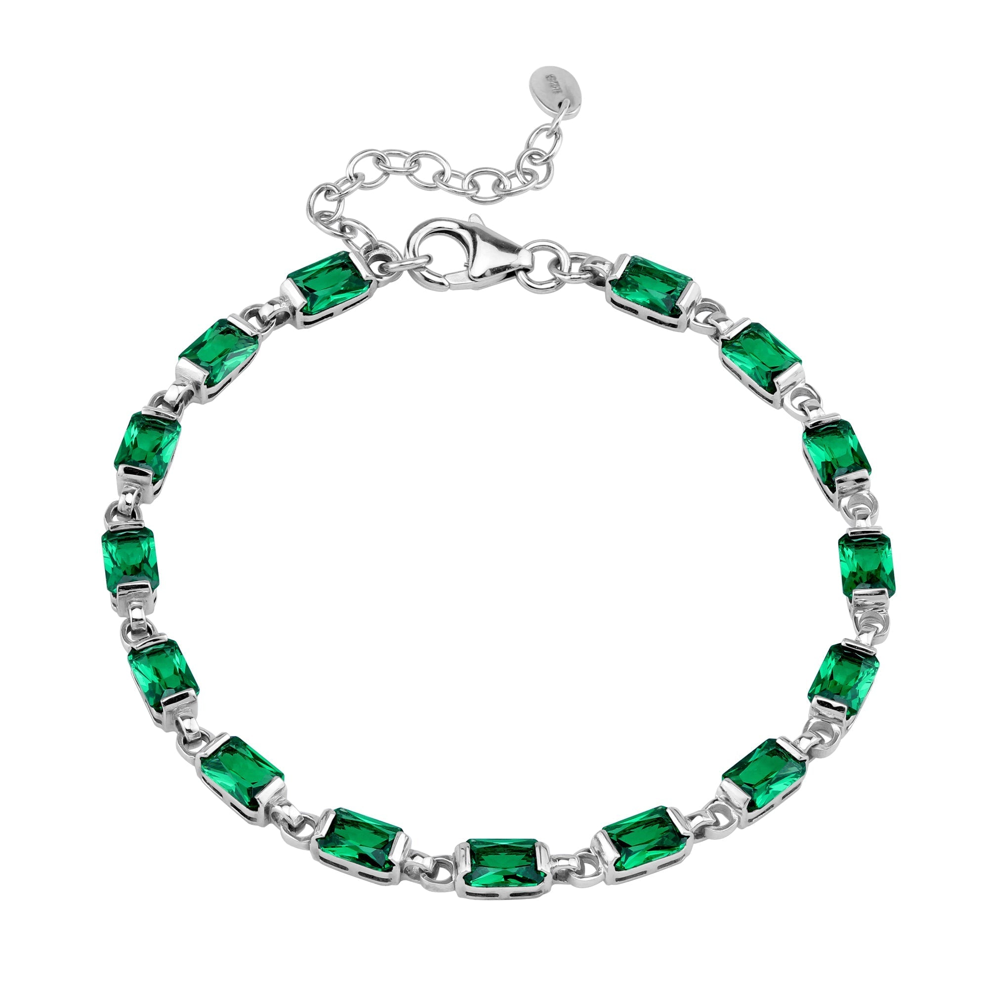 Created Octagon Shape Nano Green Emerald White Gold Plated 925 Sterling Silver 7 to 8.5 Inch Adjustable Tennis Bracelet May Gemstone Birthstone - Silvershake-store