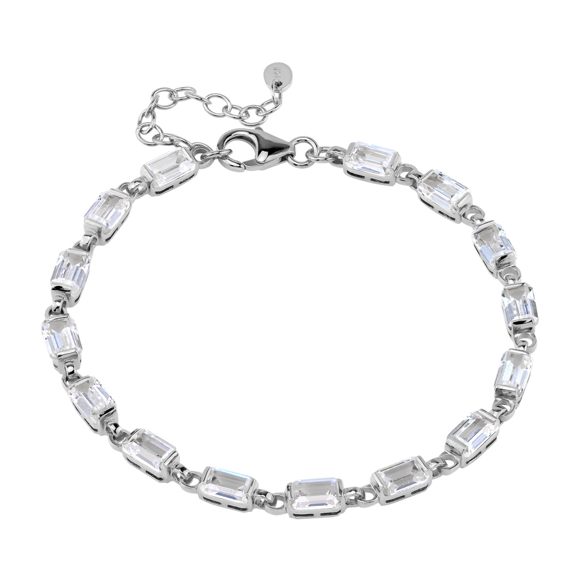 6X4mm Octagon Shape Cubic Zirconia White Gold Plated 925 Sterling Silver 7 to 8.5 Inch Adjustable Tennis Bracelet April Gemstone Birthstone Jewelry for Women - Silvershake-store