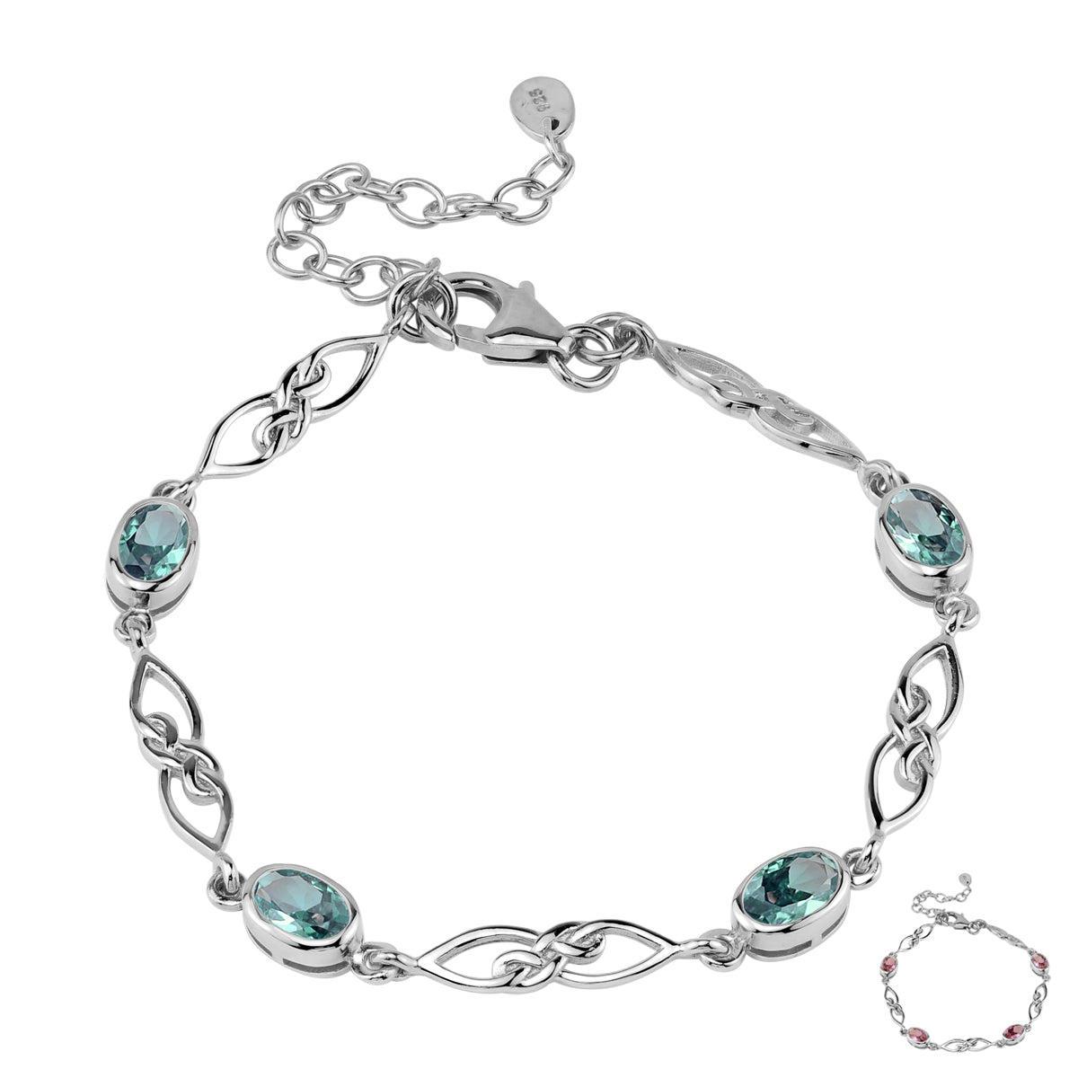 Created Color Change Alexandrite White Gold Plated 925 Sterling Silver Scroll / Filigree Celtic Knot Weave 6 to 7.5 Inch Adjustable Bracelet June Gemstone Birthstone - Silvershake-store