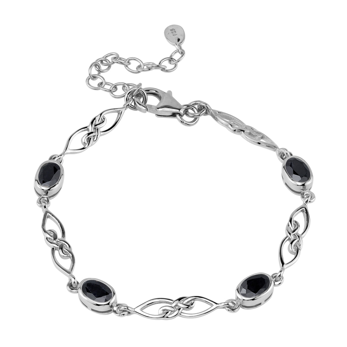 2.48 CTW Natural Black Sapphire White Gold Plated 925 Sterling Silver Scroll / Filigree Celtic Knot Weave 6 to 7.5 Inch Adjustable Gemstone Bracelet - Silvershake-store
